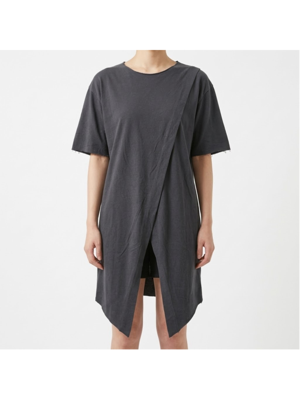 WOO Made in Korea Navy Blue Asymmetric Layered Short Sleeve T-Shirt Tunic Dress